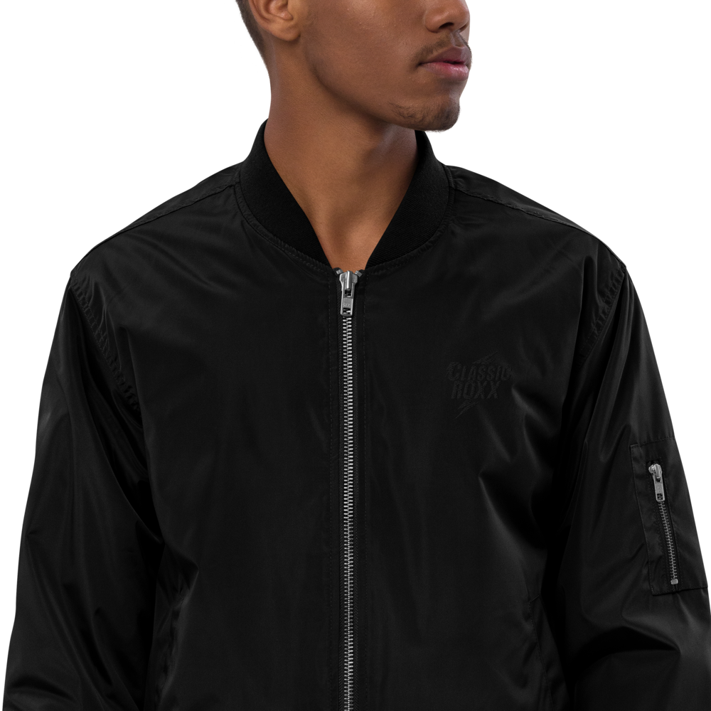 Premium Recycled Bomber Jacket Men - Classic RoXX Logo, embroidered, black on black