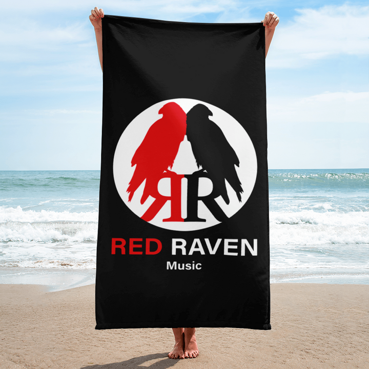 Large Beach Towel - Red Raven Music Logo