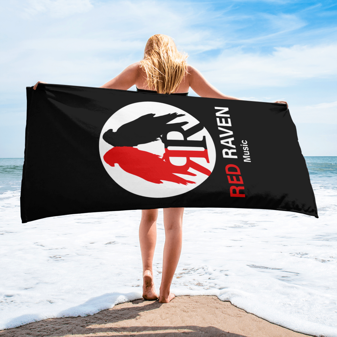 Large Beach Towel - Red Raven Music Logo