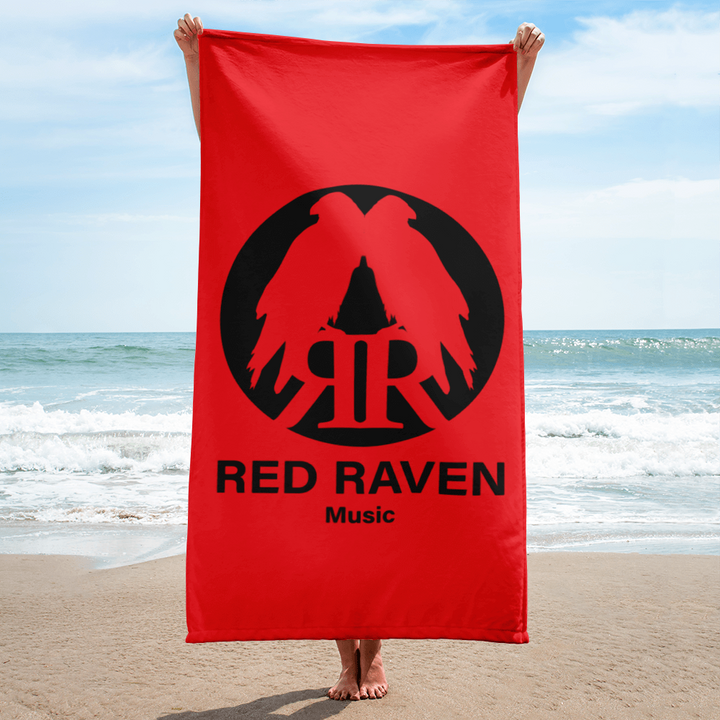 Large Beach Towel - Red Raven Music Logo, red