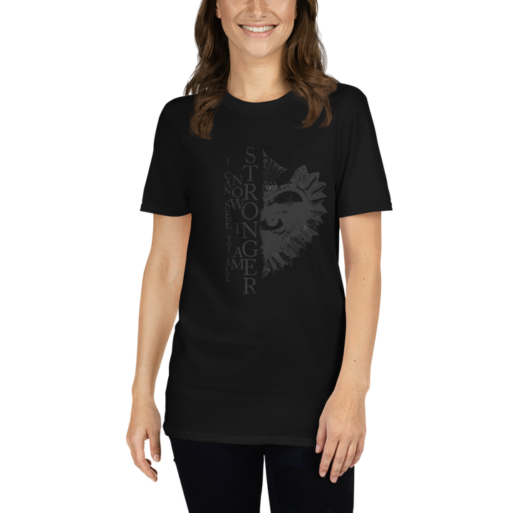 Women's T-Shirt - Now I Am Stronger, Darker Hearts, Black on Black