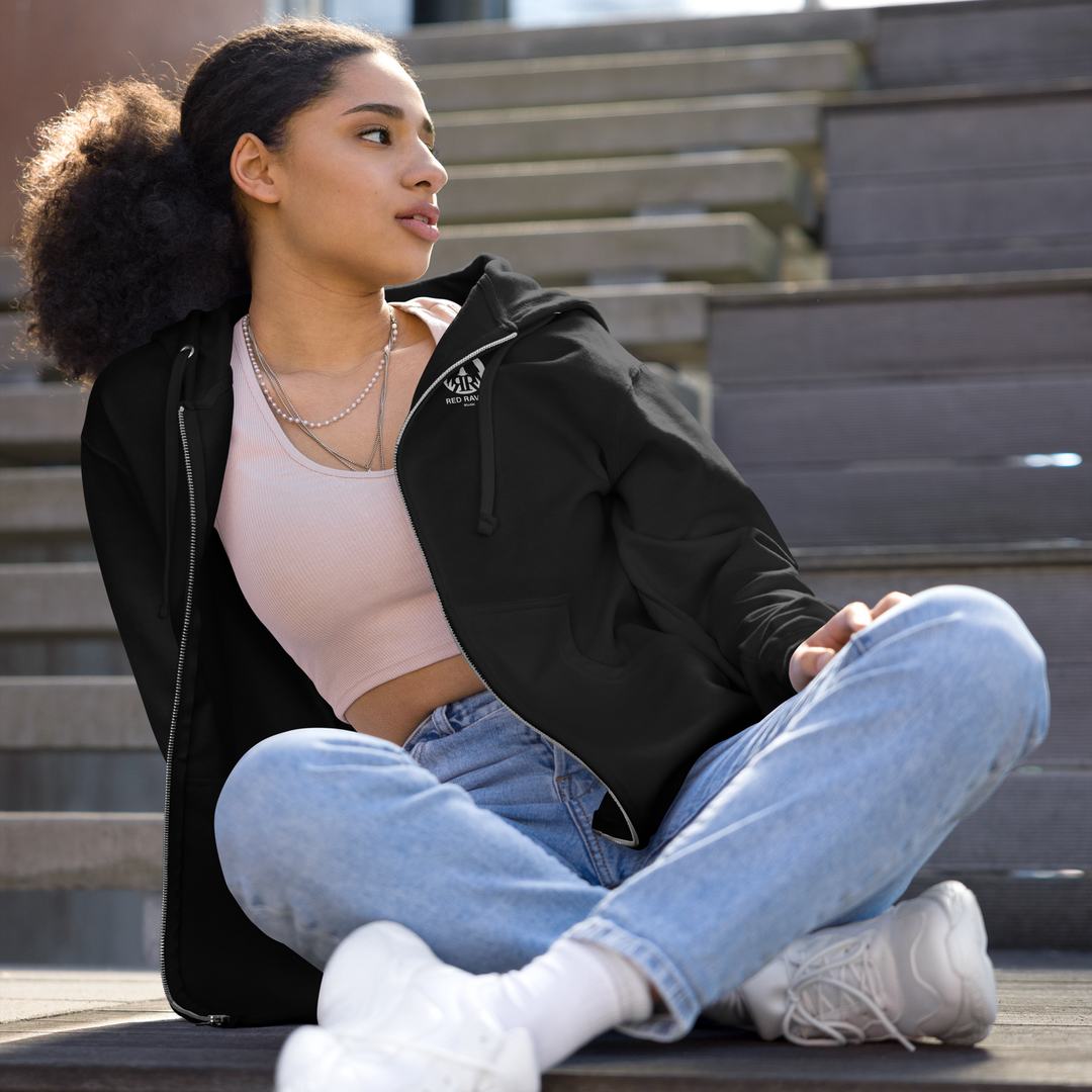 Women's Fleece Zipper Hoodie - Red Raven Logo