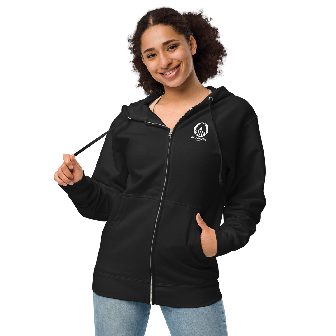 Women's Fleece Zipper Hoodie - Red Raven Logo