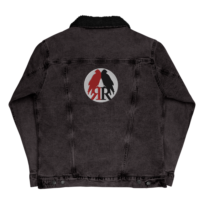 Sherpa Denim Jacket Men - Red Raven Logo, embroidered