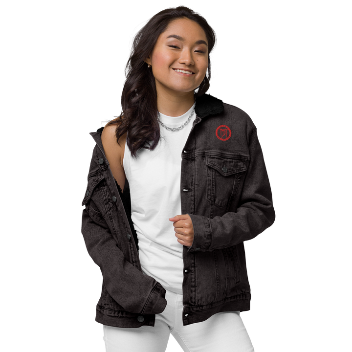 Sherpa denim jacket women - Classic Rocks with crest, embroidered