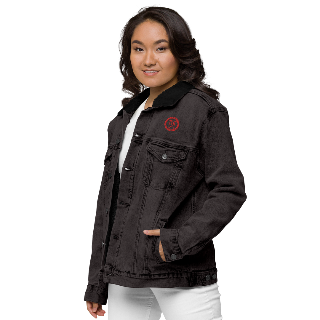 Sherpa denim jacket women - Classic Rocks with crest, embroidered