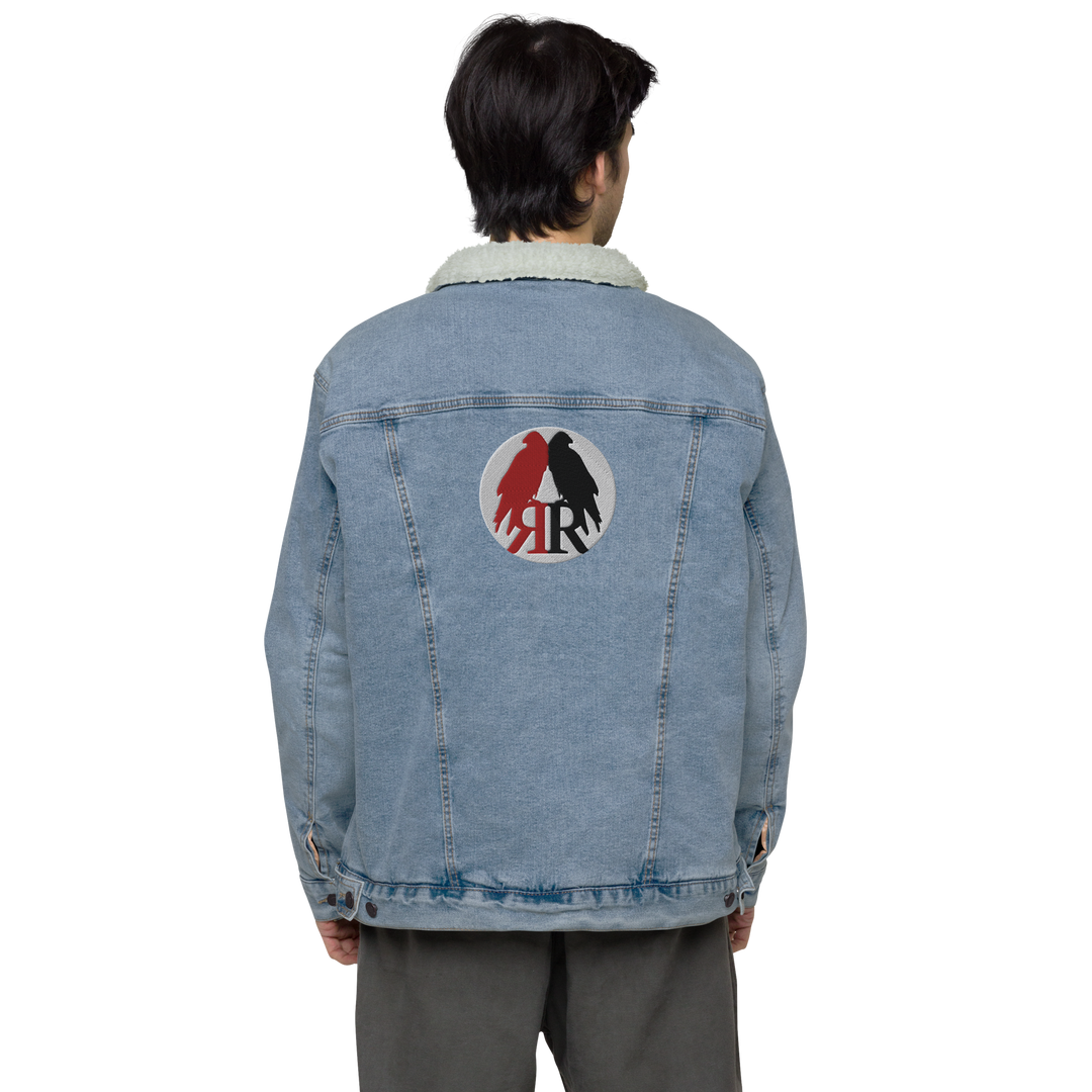 Sherpa Denim Jacket Men - Red Raven Logo, embroidered