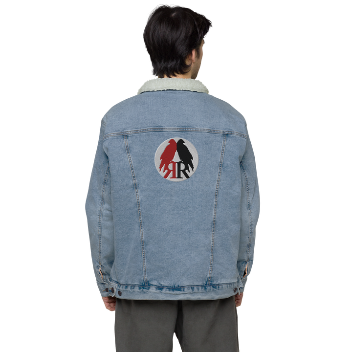 Sherpa Denim Jacket Men - Red Raven Logo, embroidered