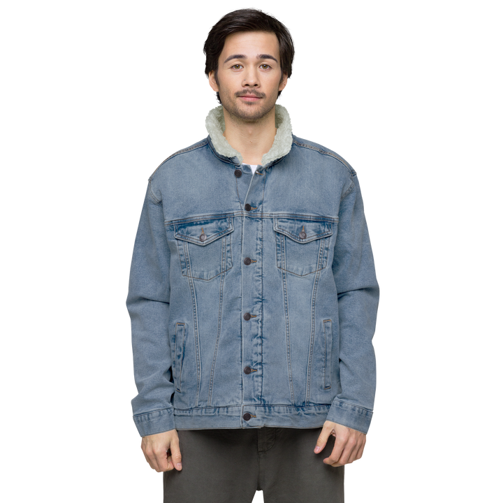 Sherpa Denim Jacket Men - Red Raven Logo, embroidered